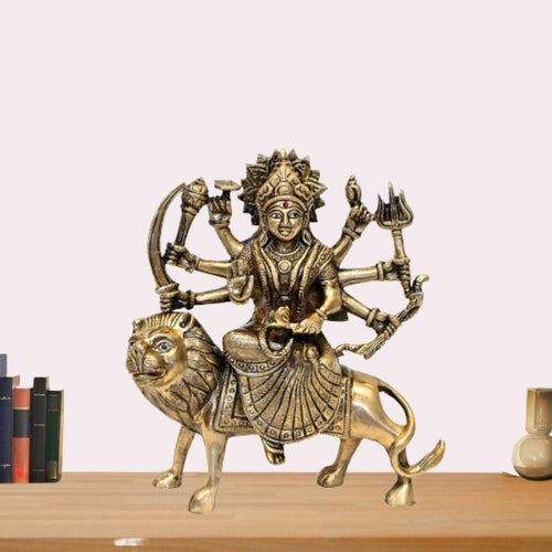 Brass Sherawali Maa (H 7.5 Inches, Weight 2 Kg)