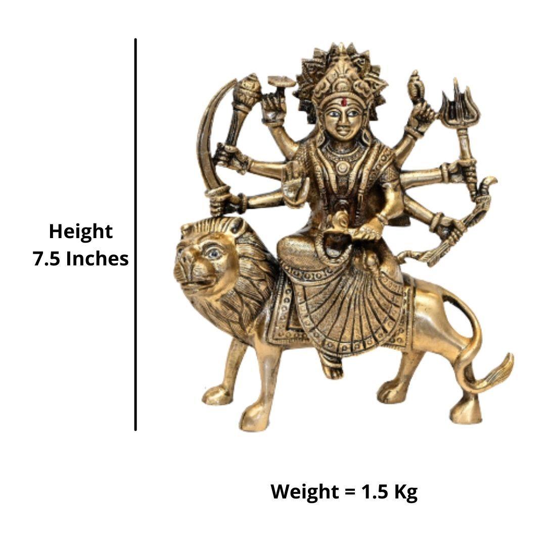 Brass Sherawali Maa (H 7.5 Inches, Weight 2 Kg)