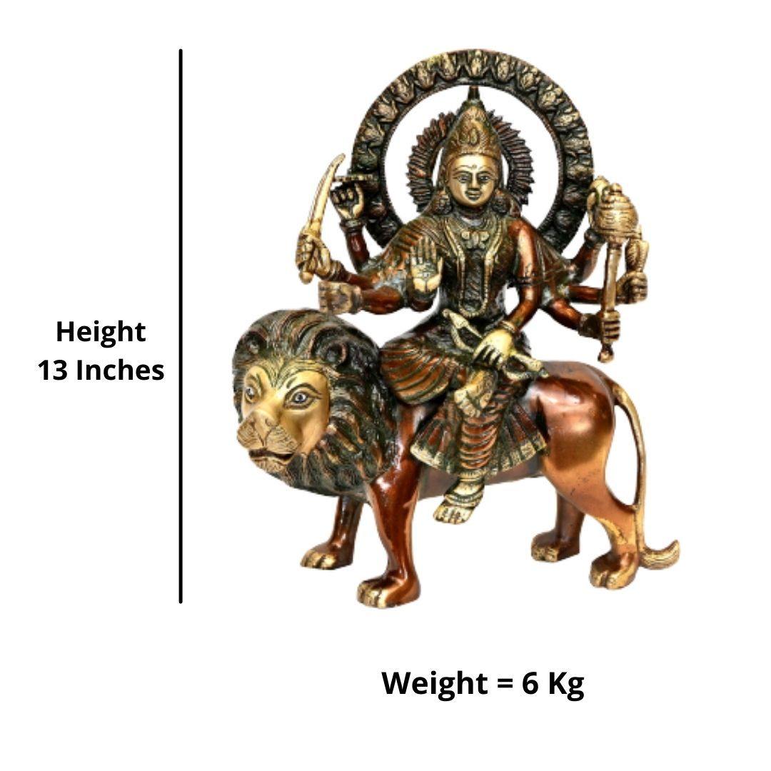 Brass Singh Vahini Durga (H 13 Inches, Weight 6 Kg)