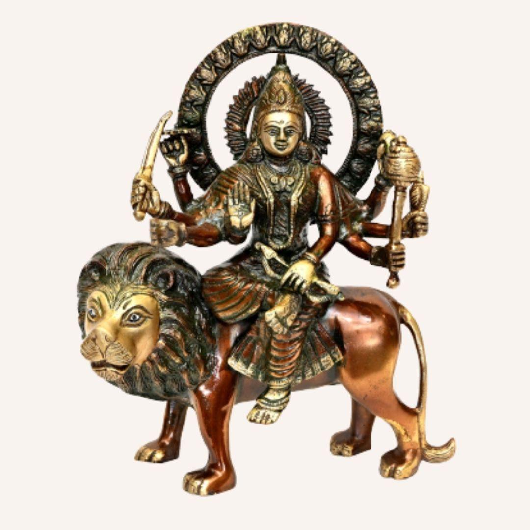 Brass Singh Vahini Durga (H 13 Inches, Weight 6 Kg)