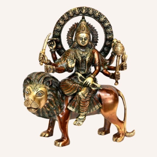 Brass Singh Vahini Durga (H 13 Inches, Weight 6 Kg)