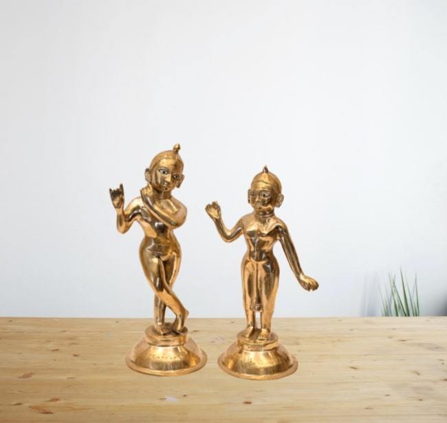 Brass Thakur Ji Radha Rani (H 12 & 14 Inches, Total Weight 9.2 Kg)