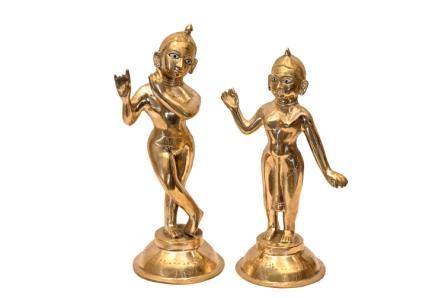 Brass Thakur Ji Radha Rani (H 12 & 14 Inches, Total Weight 9.2 Kg)