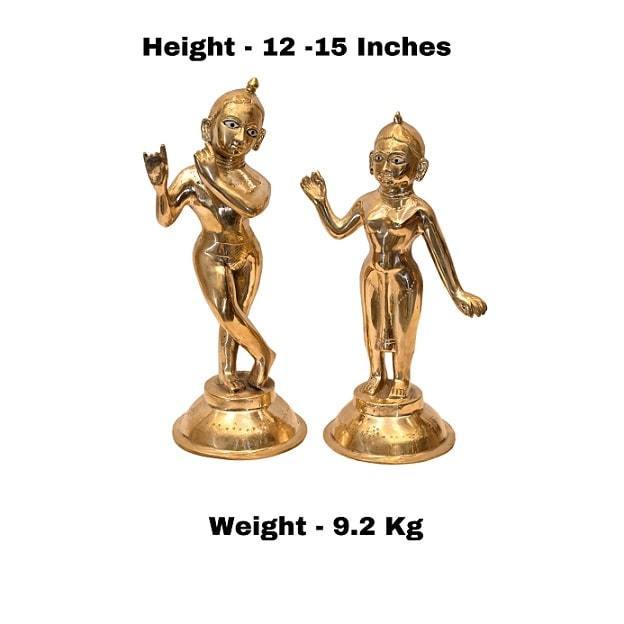 Brass Thakur Ji Radha Rani (H 12 & 14 Inches, Total Weight 9.2 Kg)