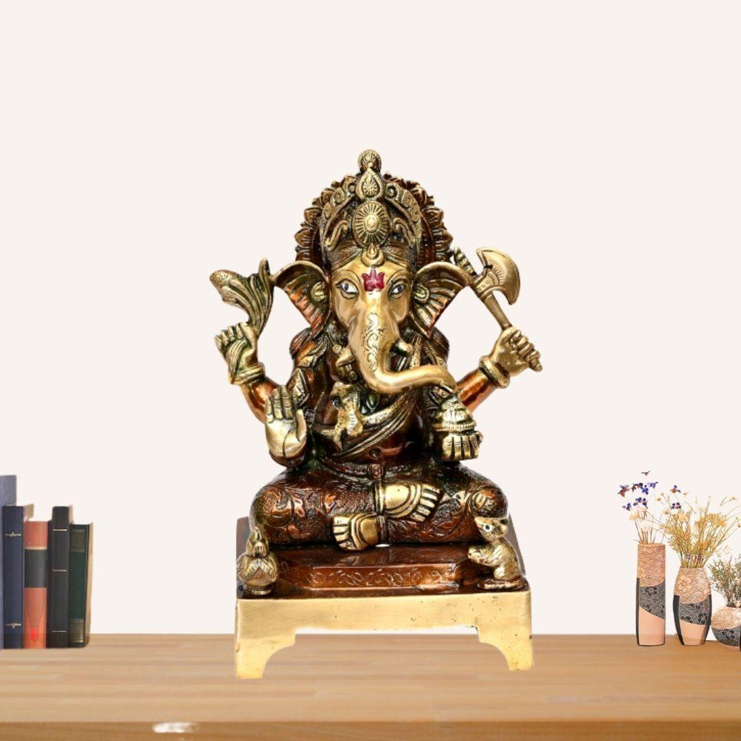 Brass Varadata Vinayaka (H 10.5 Inches, Weight 4 Kg)