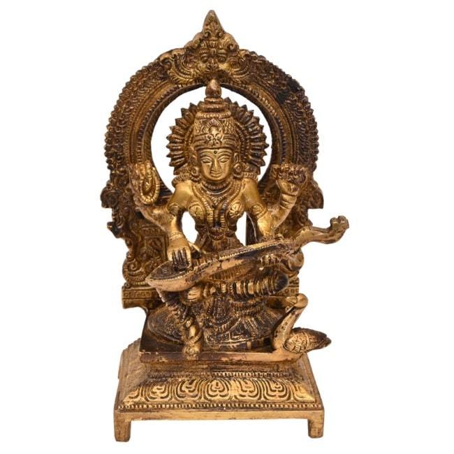 Brass Veenavadini Maa Saraswati (H 8 Inches, Weight 1 Kg)