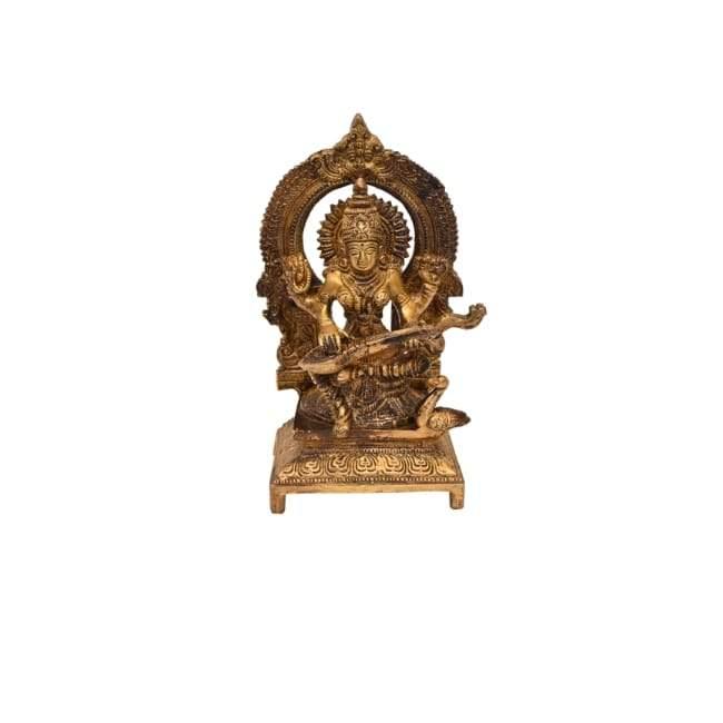 Brass Veenavadini Maa Saraswati (H 8 Inches, Weight 1 Kg)