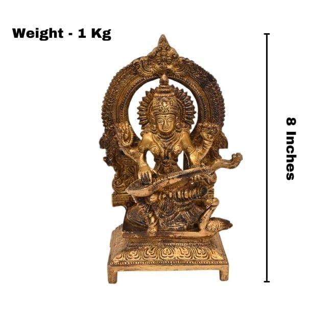 Brass Veenavadini Maa Saraswati (H 8 Inches, Weight 1 Kg)