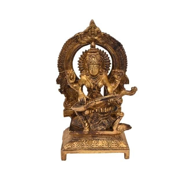 Brass Veenavadini Maa Saraswati (H 8 Inches, Weight 1 Kg)