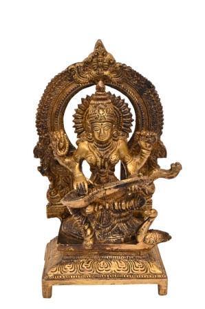 Brass Veenavadini Maa Saraswati (H 8 Inches, Weight 1 Kg)