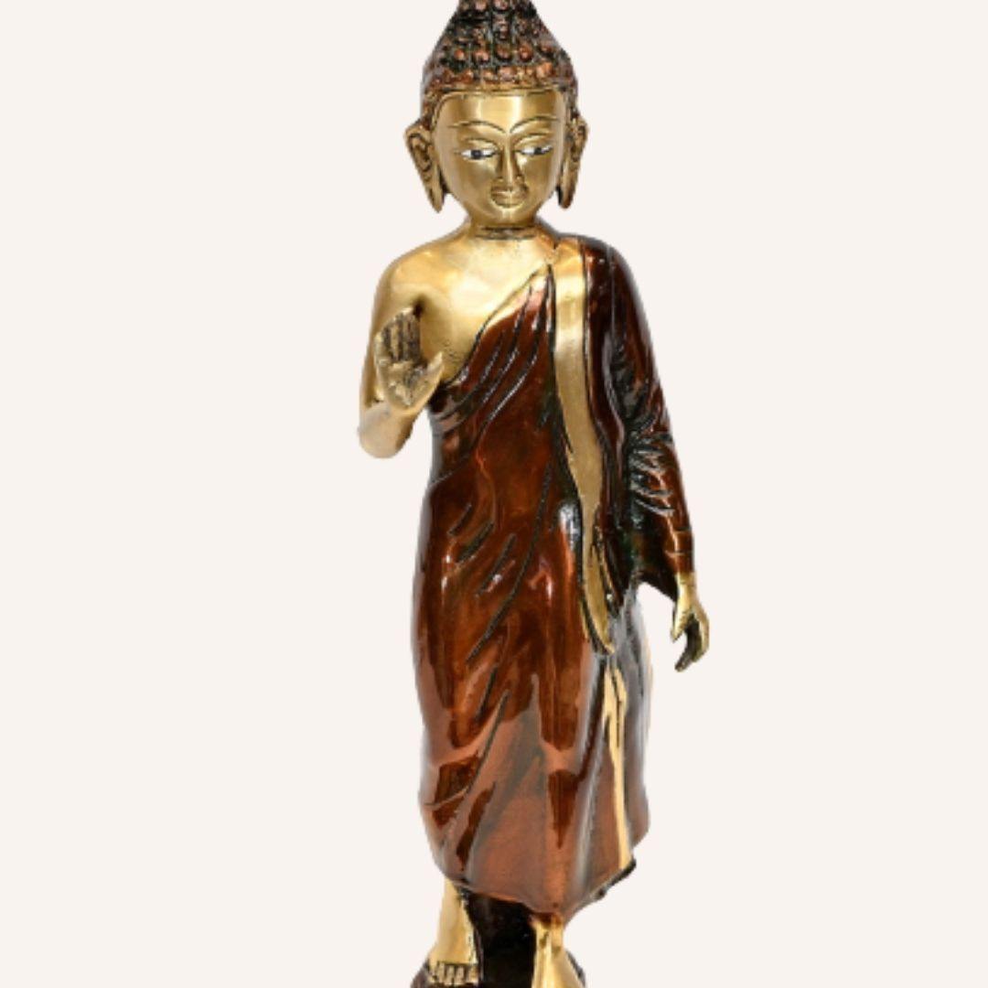 Brass Walking Buddha (H 16 Inches, Weight 4 Kg)