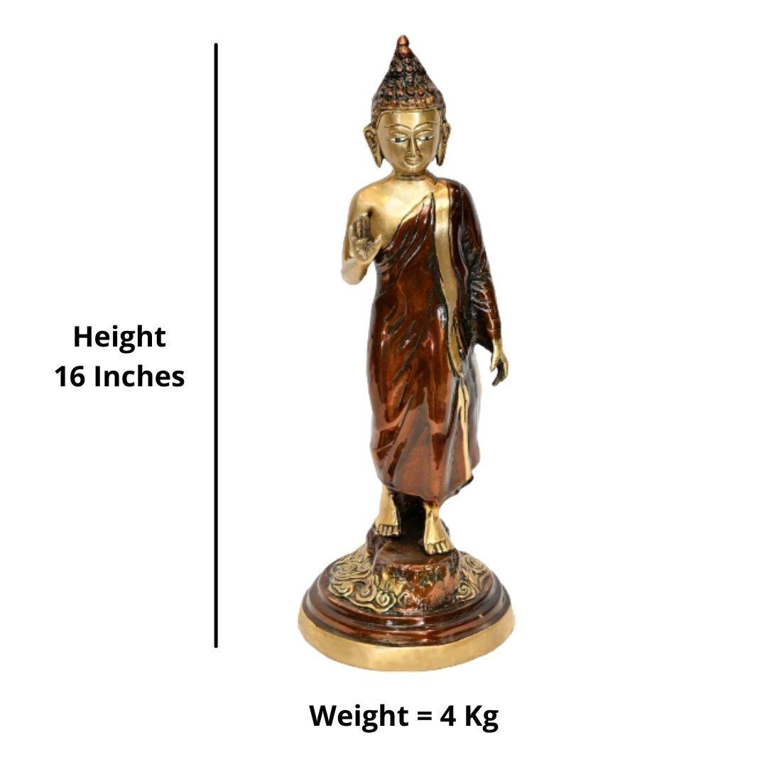Brass Walking Buddha (H 16 Inches, Weight 4 Kg)