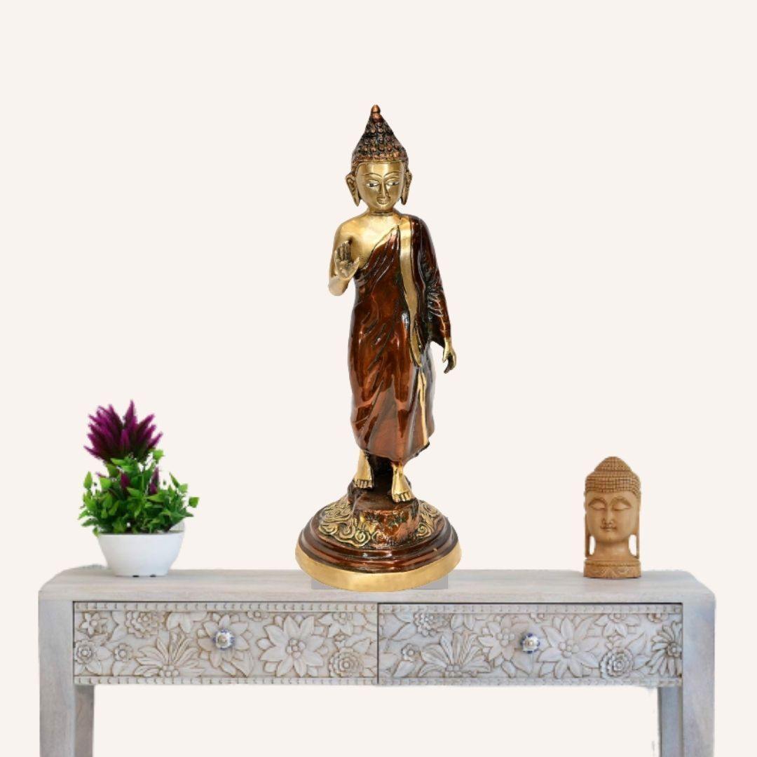 Brass Walking Buddha (H 16 Inches, Weight 4 Kg)