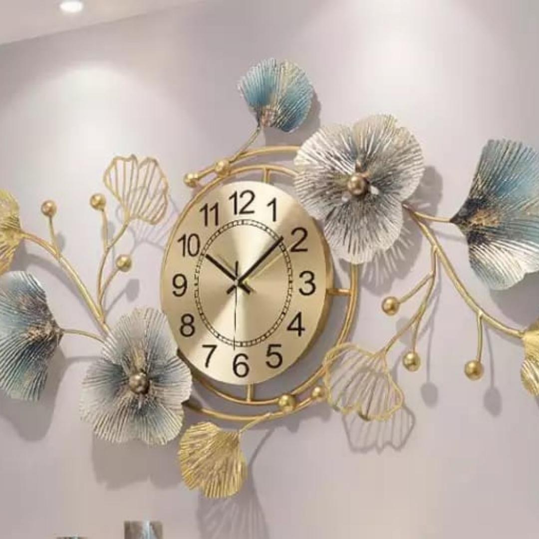 Bumper Sale Metalkart special flowery premium wall clock cum wall design (48 x 24 Inches)