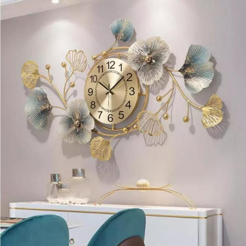 Bumper Sale Metalkart special flowery premium wall clock cum wall design (48 x 24 Inches)