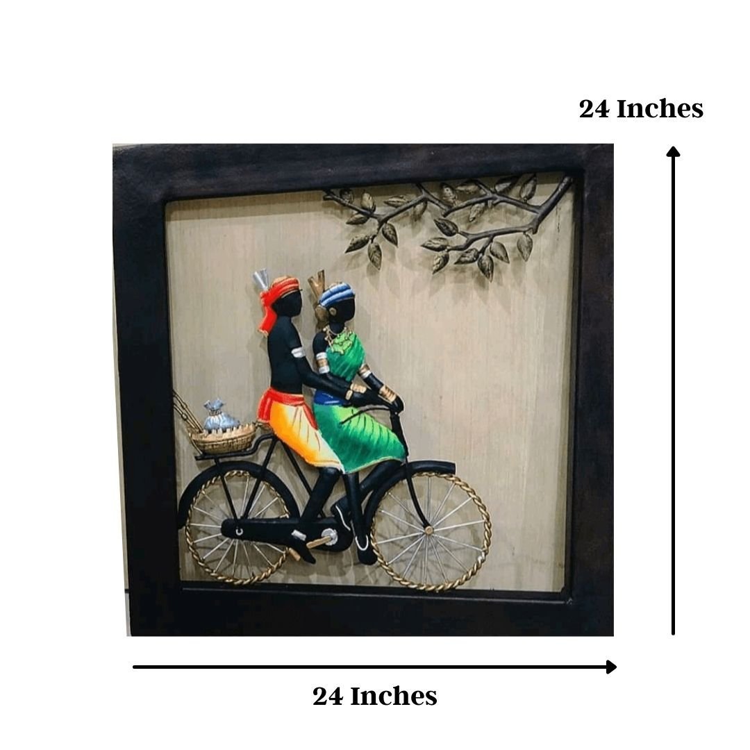 Bumper Sale Metallic Wall Art Cycle Savari Village Life (24 * 24 Inches)