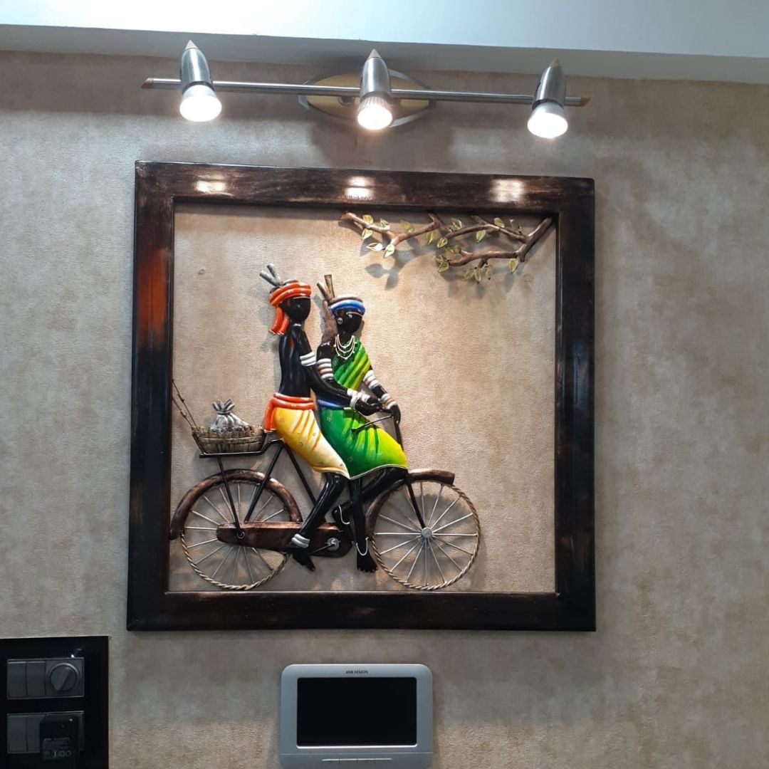 Bumper Sale Metallic Wall Art Cycle Savari Village Life (24 * 24 Inches)