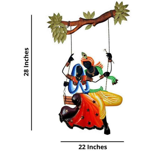 Bumper Sale Mettalic Wall Art Radha Krishna Jhoola 1 (28 * 22 Inches)