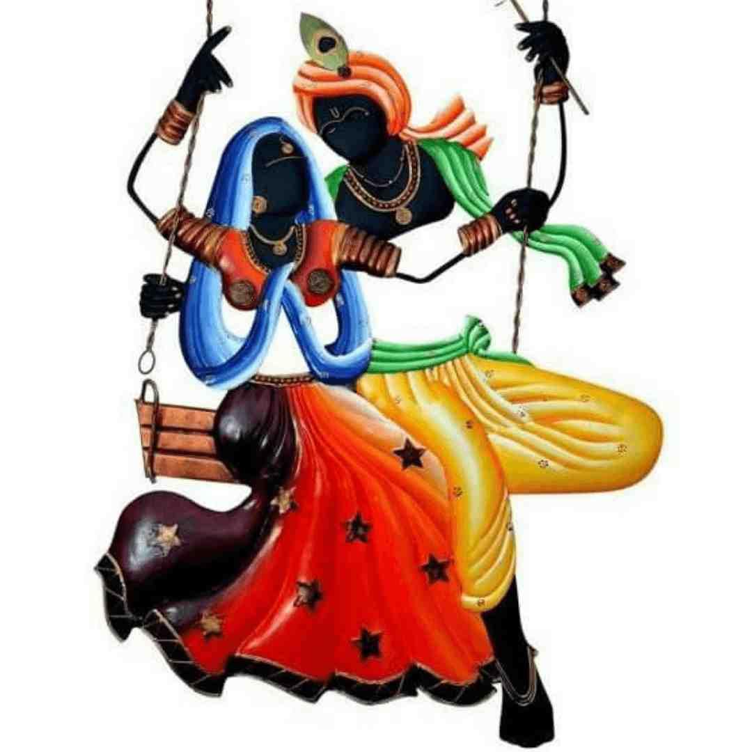 Bumper Sale Mettalic Wall Art Radha Krishna Jhoola 1 (28 * 22 Inches)