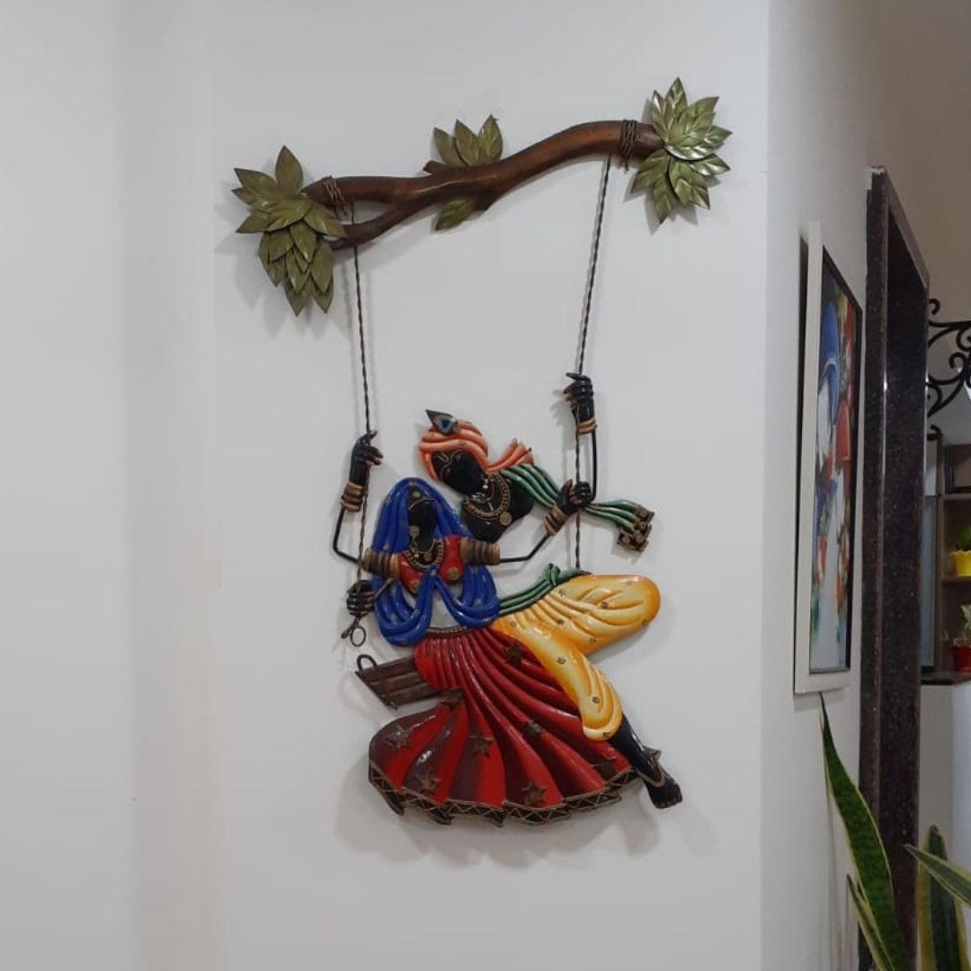 Bumper Sale Mettalic Wall Art Radha Krishna Jhoola 1 (28 * 22 Inches)