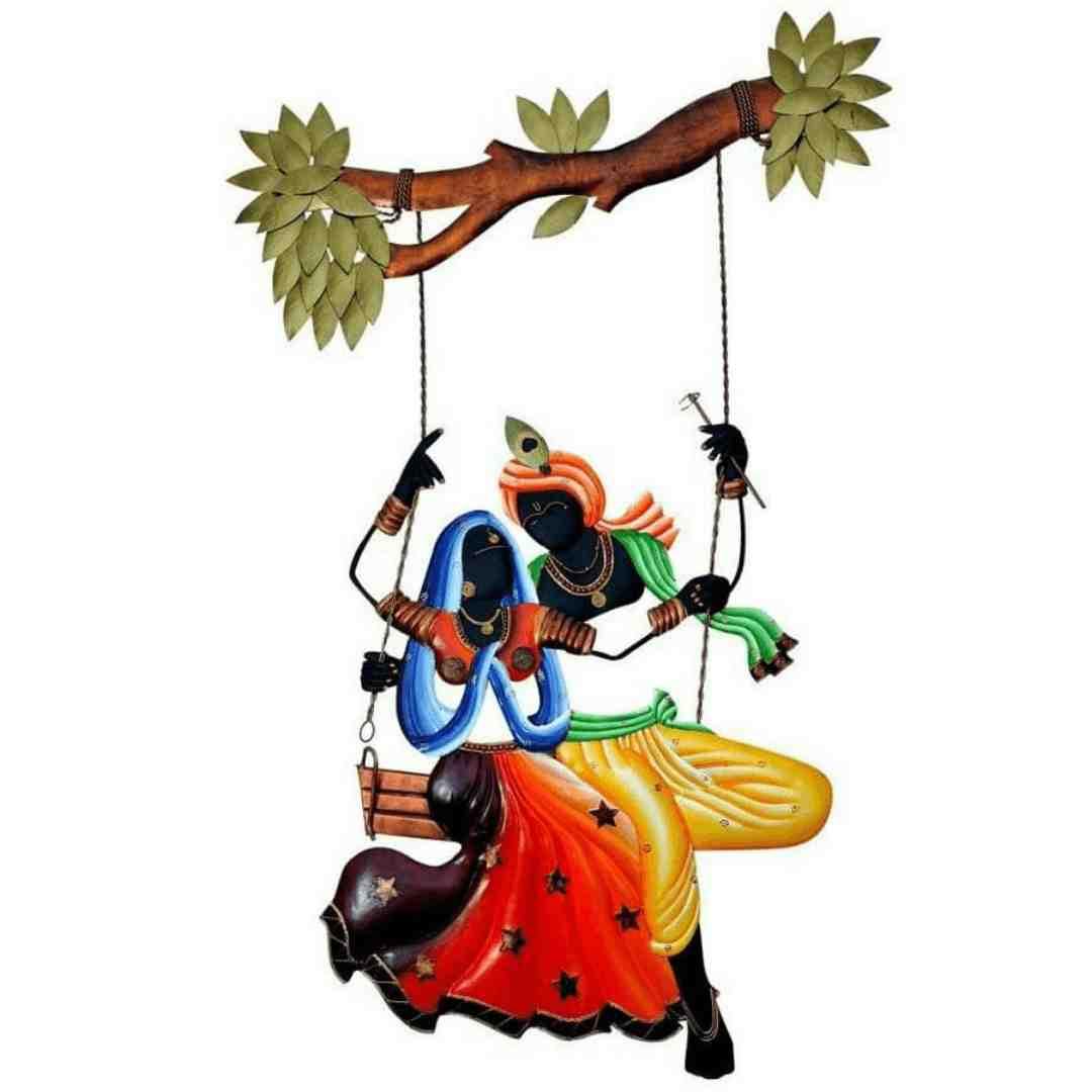 Bumper Sale Mettalic Wall Art Radha Krishna Jhoola 1 (28 * 22 Inches)