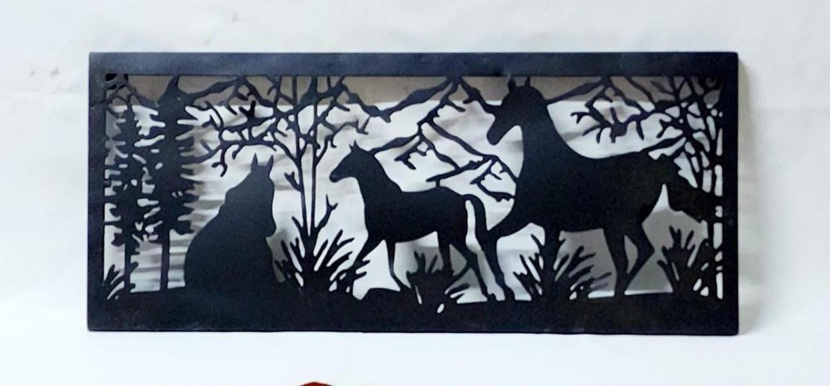 Bumper Sale The Grazing Horses Metal wall art (25.5 x 11 Inches)