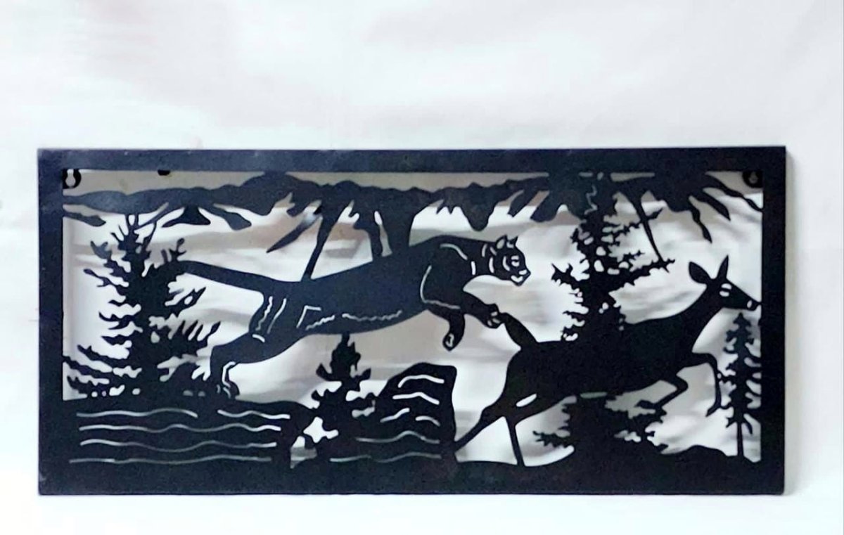 Bumper Sale Tiger chasing Deer Laser perfection metal wall design (26 x 12 Inches)