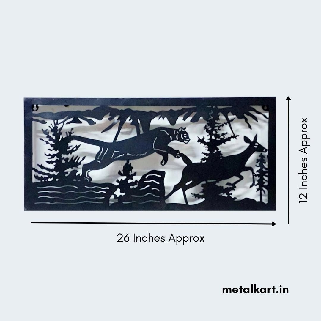 Bumper Sale Tiger chasing Deer Laser perfection metal wall design (26 x 12 Inches)