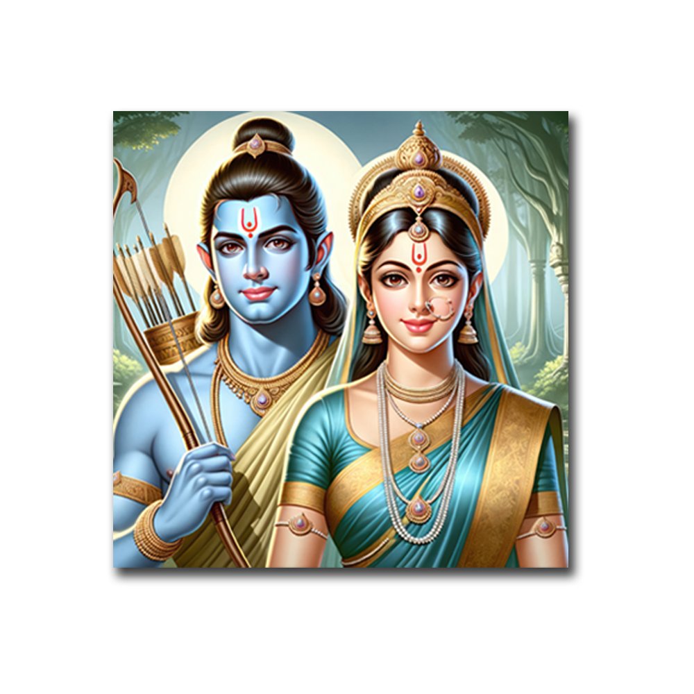 Celestial Couple: Lord Rama and Sita Ji's Timeless Togetherness (36 x 36 Inches)