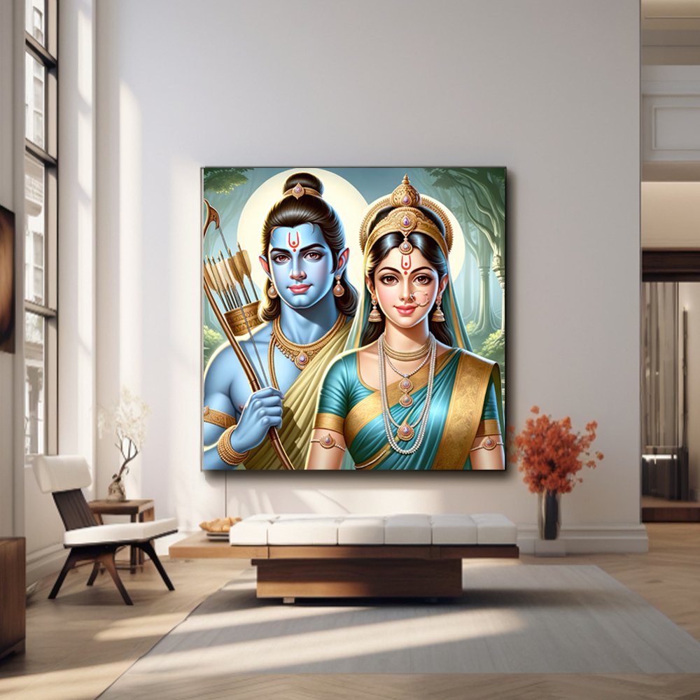 Celestial Couple: Lord Rama and Sita Ji's Timeless Togetherness (36 x 36 Inches)