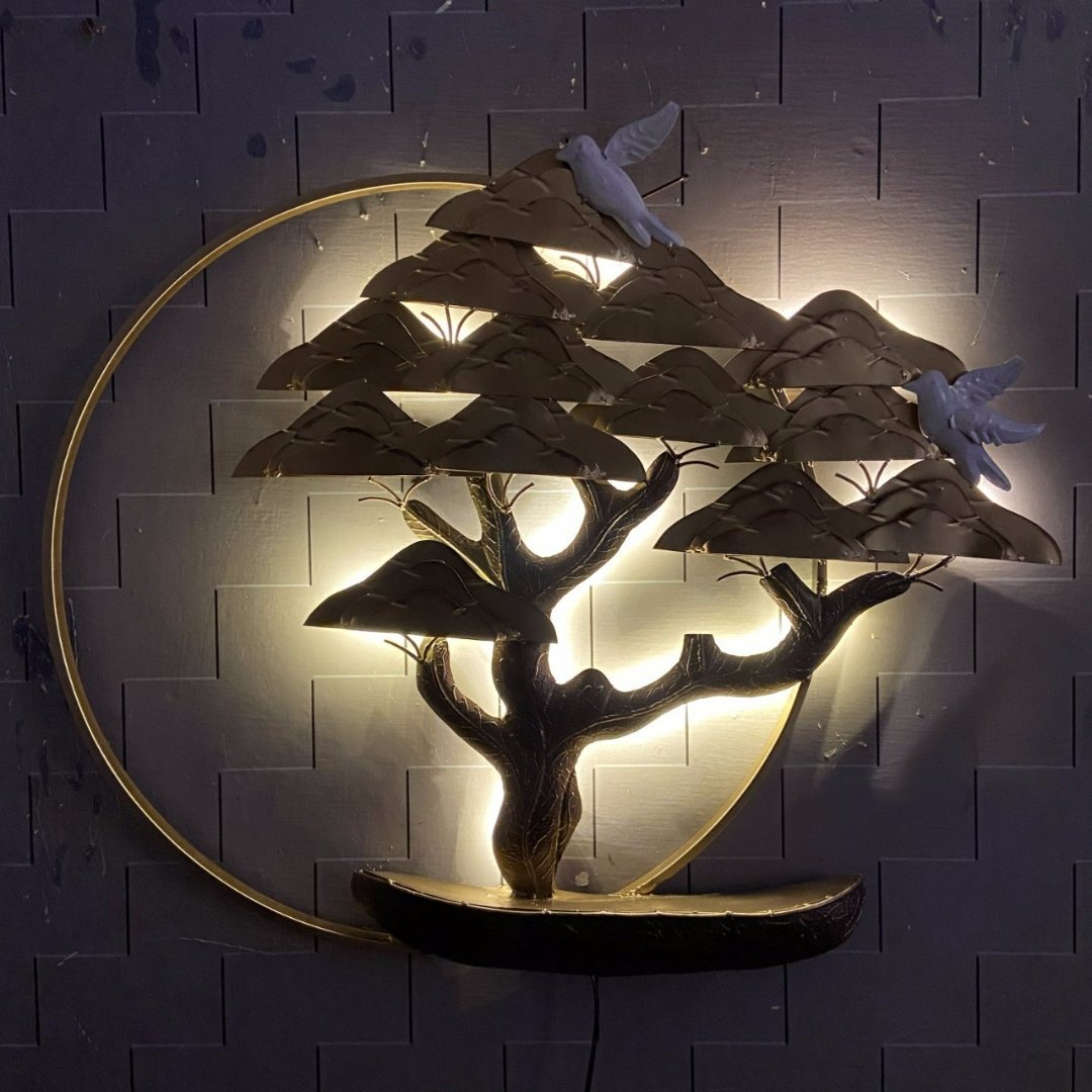 Circular Wall design of Mountain tree with birds (38 x 32 Inches)