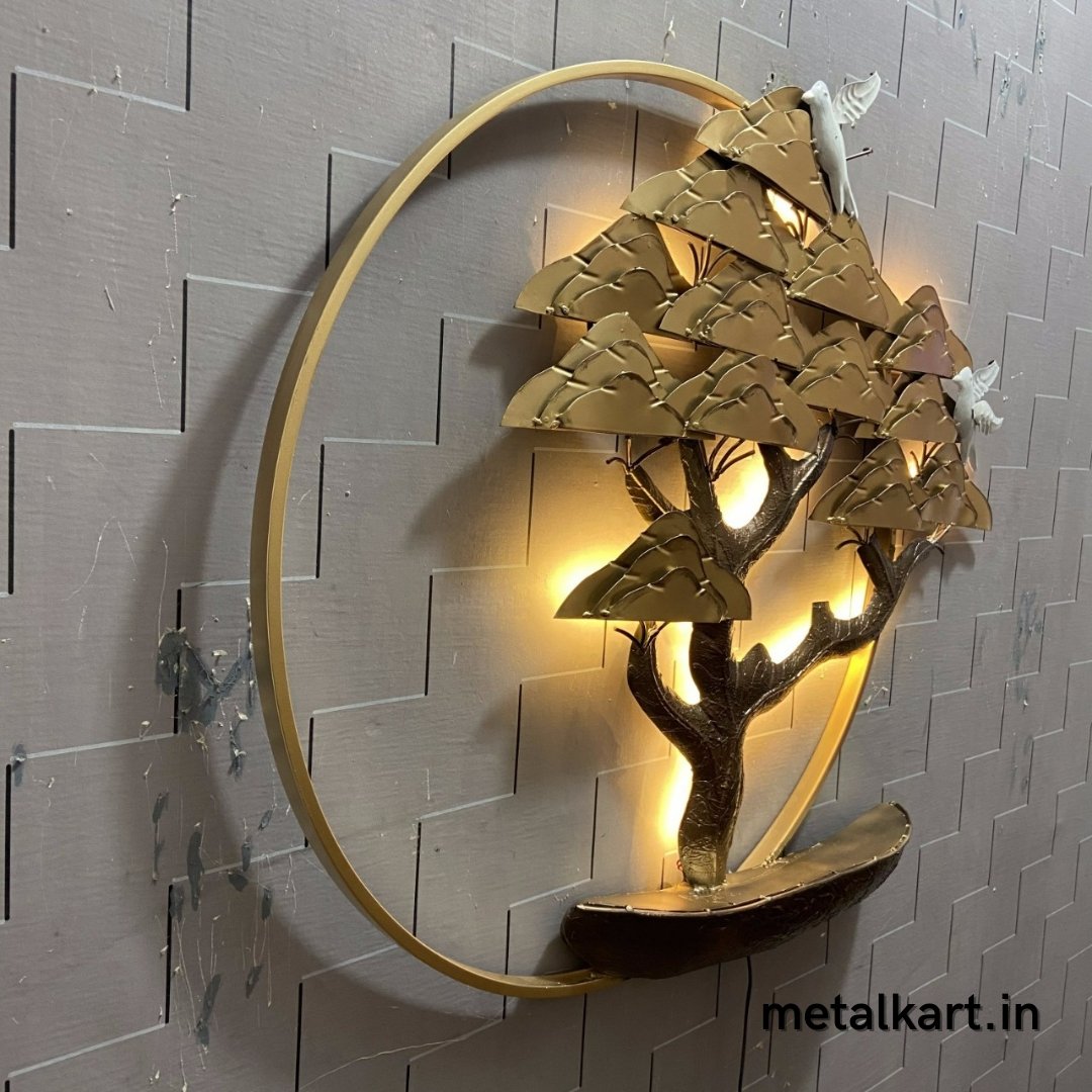 Circular Wall design of Mountain tree with birds (38 x 32 Inches)