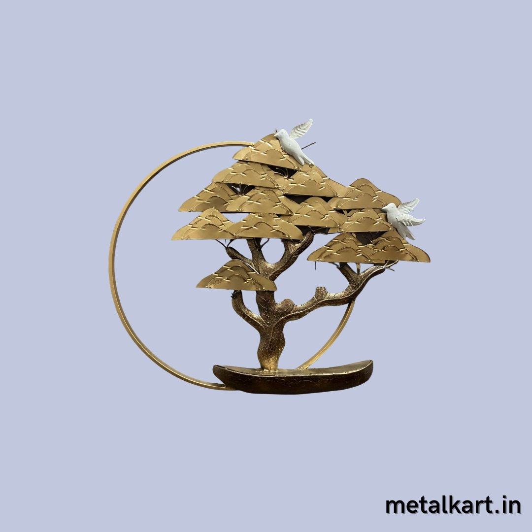 Circular Wall design of Mountain tree with birds (38 x 32 Inches)