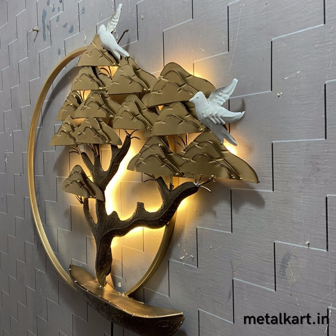Circular Wall design of Mountain tree with birds (38 x 32 Inches)