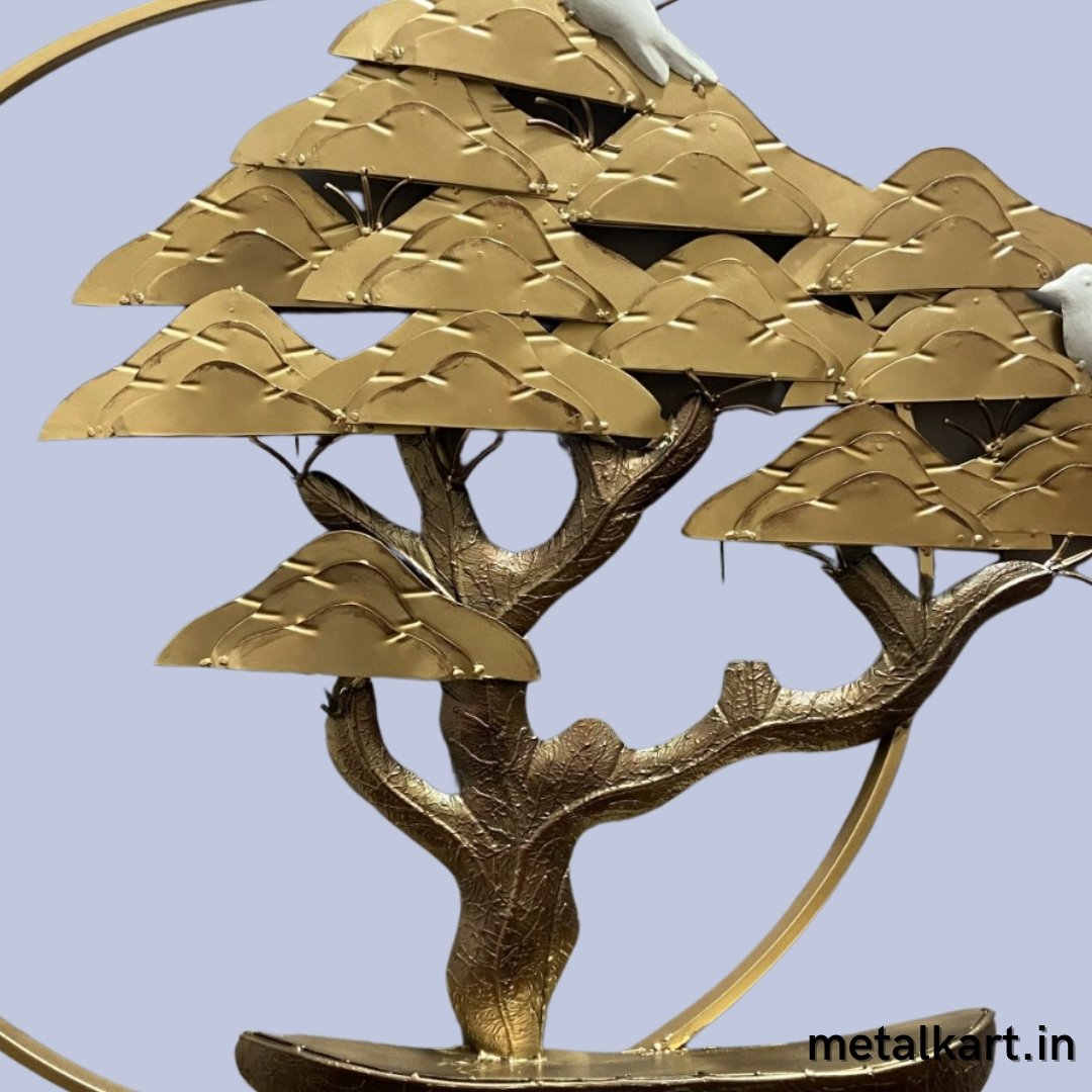 Circular Wall design of Mountain tree with birds (38 x 32 Inches)