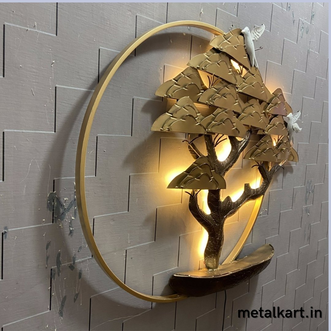 Circular Wall design of Mountain tree with birds (38 x 32 Inches)