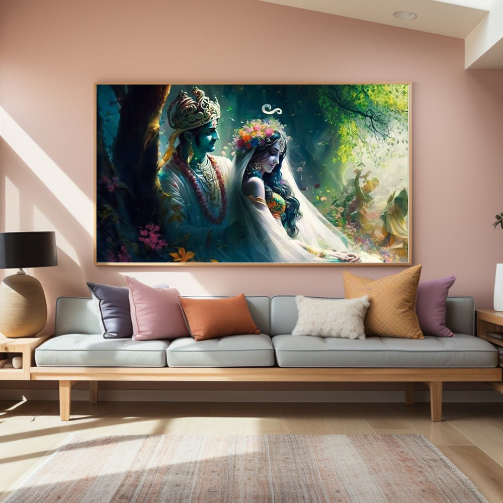 Compassionate Radha Krishna Wall Painting on Canvas (36 x 24 Inches)