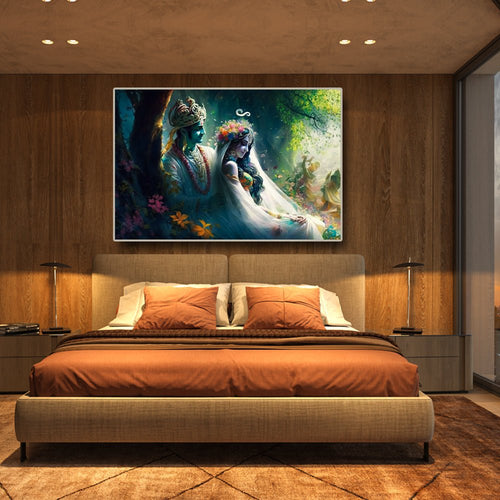 Compassionate Radha Krishna Wall Painting on Canvas (36 x 24 Inches)