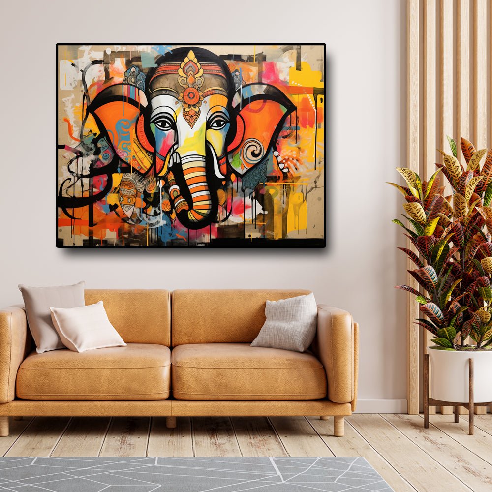 Contemporary Blessings of Modern Ganesha in Abstraction Canvas Wall Art (36 x 24 Inches)