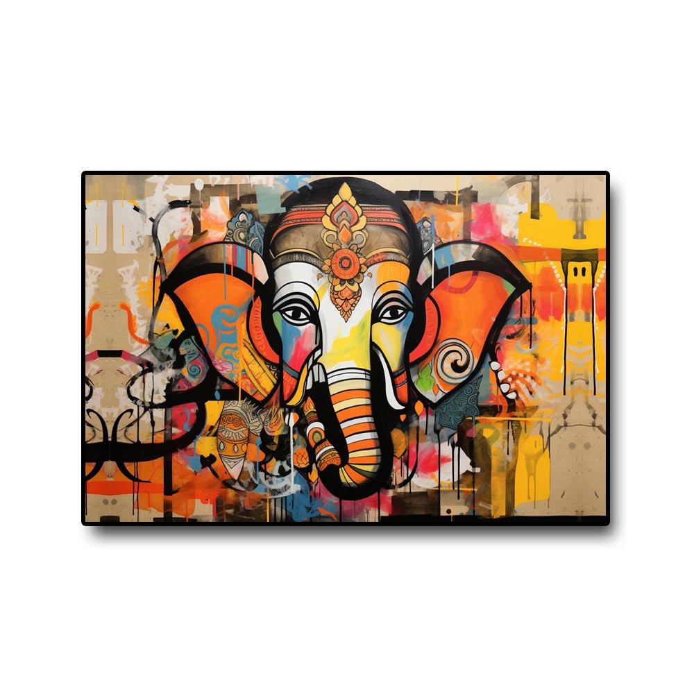 Contemporary Blessings of Modern Ganesha in Abstraction Canvas Wall Art (36 x 24 Inches)