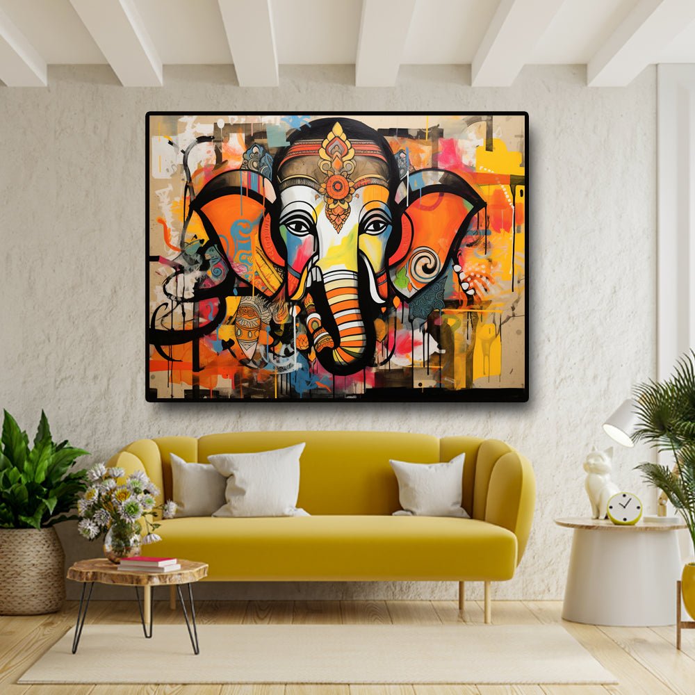 Contemporary Blessings of Modern Ganesha in Abstraction Canvas Wall Art (36 x 24 Inches)