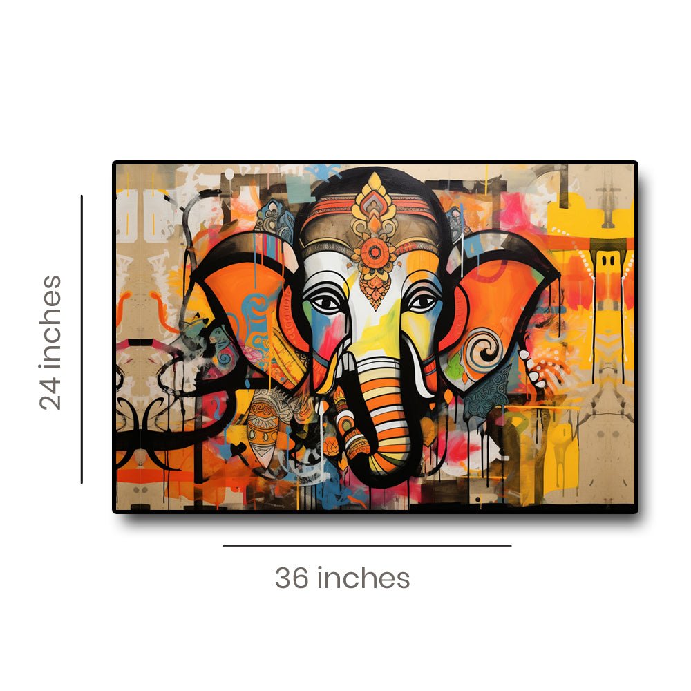 Contemporary Blessings of Modern Ganesha in Abstraction Canvas Wall Art (36 x 24 Inches)