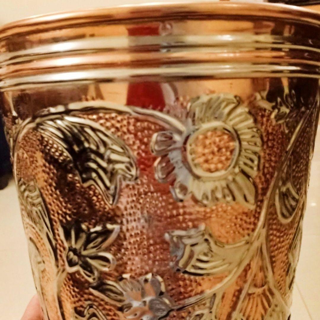 Copper Color Embossed Brass Planter (H 8 Inch, Dia 10 Inch)