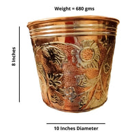 Thumbnail for Copper Color Embossed Brass Planter (H 8 Inch, Dia 10 Inch)