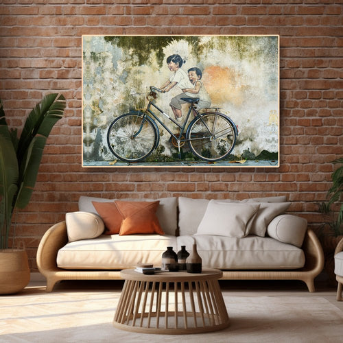 Cycling through Childhood Canvas Wall Art (36 x 24 Inches)