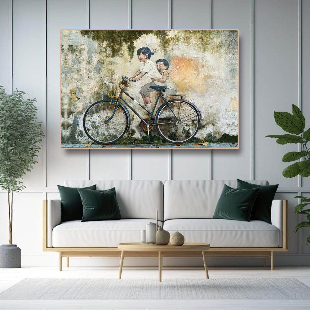 Cycling through Childhood Canvas Wall Art (36 x 24 Inches)