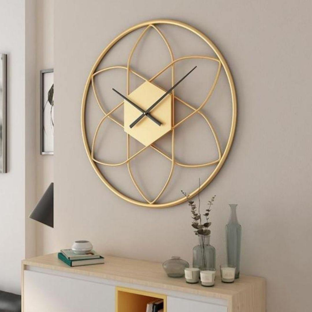 Designer Metallic geometric Golden Flower wall clock (Dia 24 Inches)
