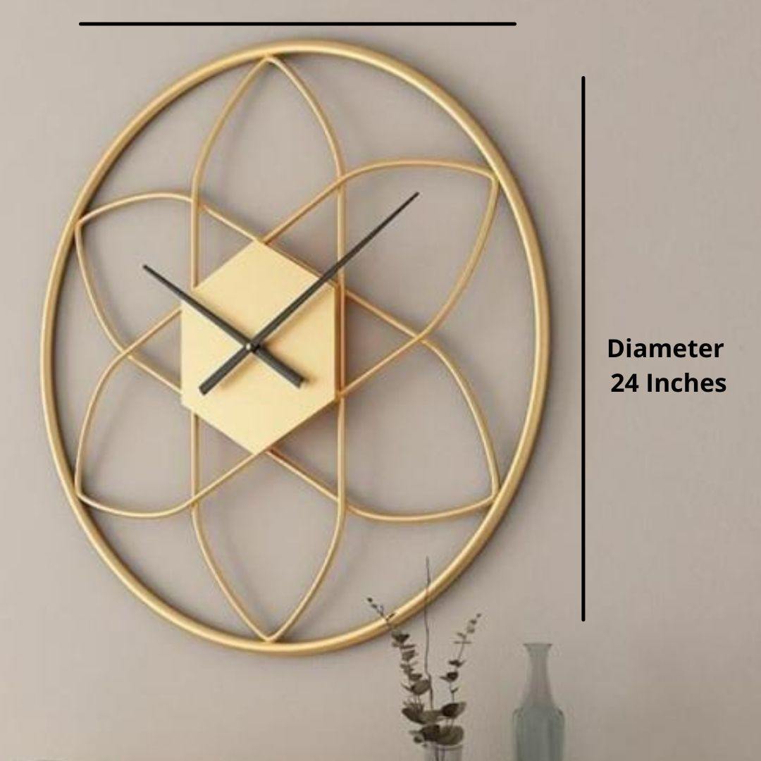 Designer Metallic geometric Golden Flower wall clock (Dia 24 Inches)
