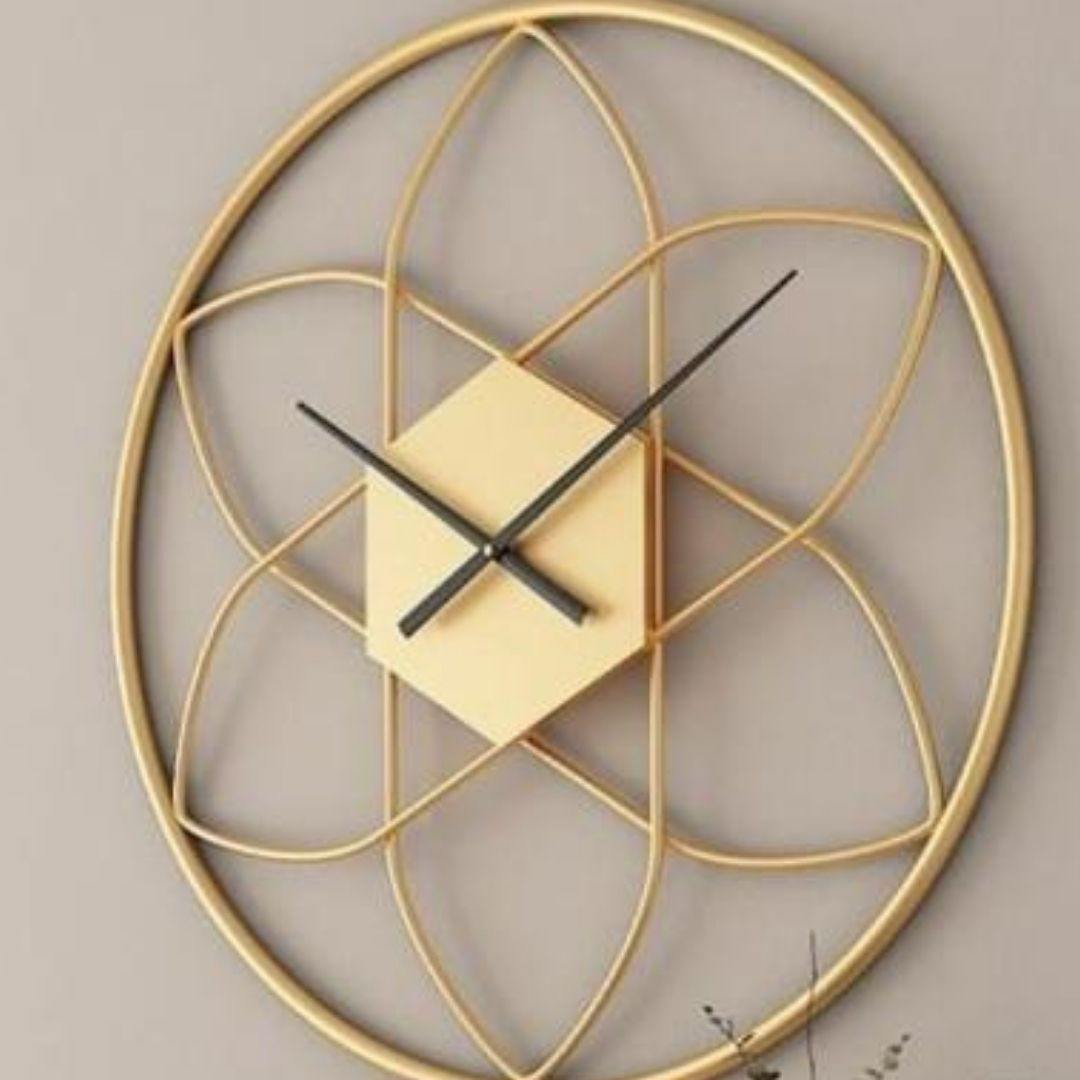 Designer Metallic geometric Golden Flower wall clock (Dia 24 Inches)