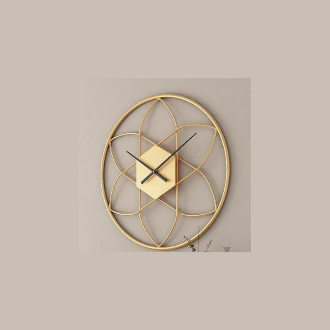 Designer Metallic geometric Golden Flower wall clock (Dia 24 Inches)
